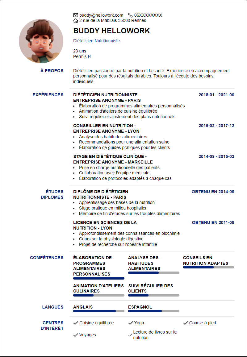 Modèle CV Diététique Exemple CV Diététique