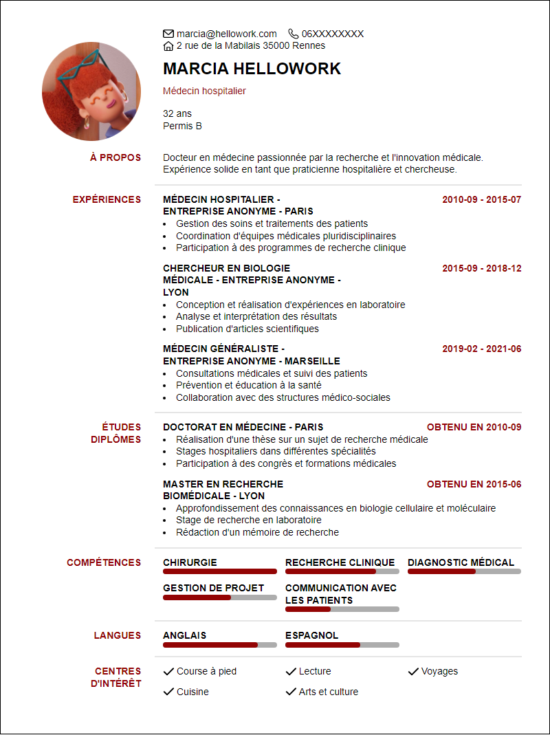 Modèle CV Docteur Exemple CV Docteur