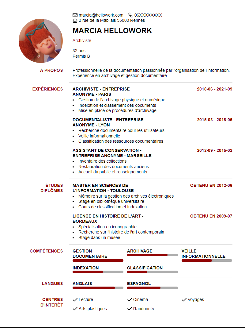 Modèle CV Documentation Exemple CV Documentation