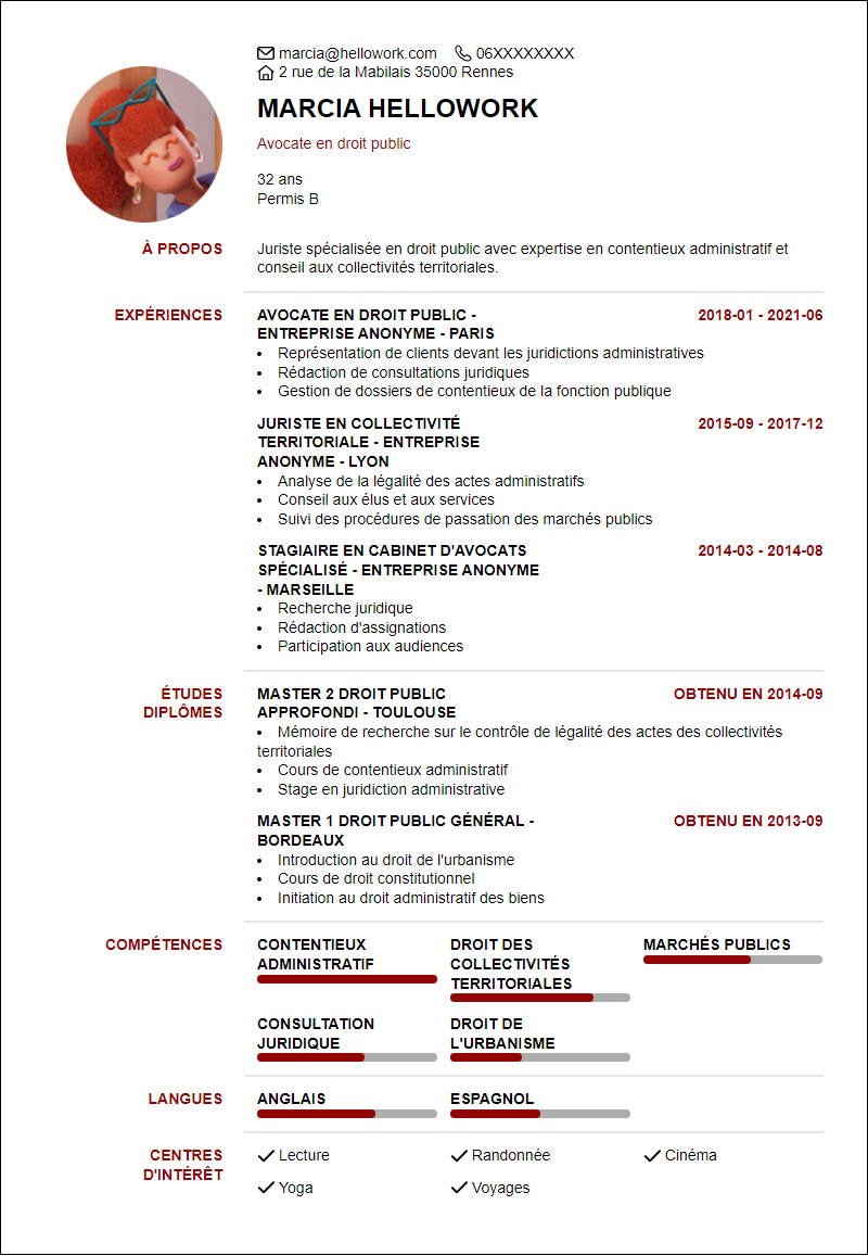 Modèle CV Droit public Exemple CV Droit public