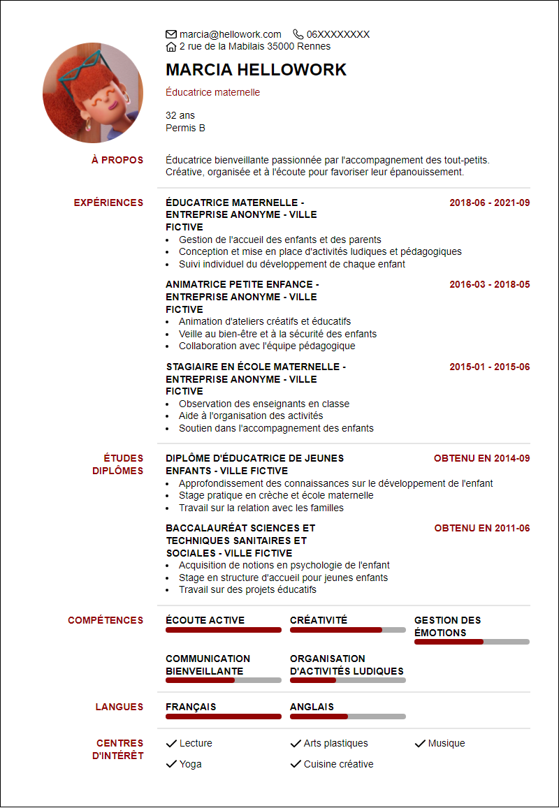 Modèle CV Ecole maternelle Exemple CV Ecole maternelle