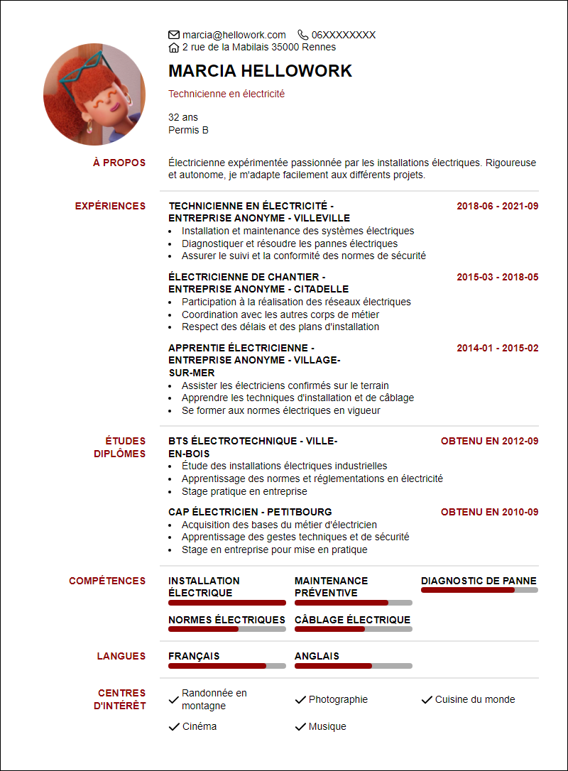 Modèle CV Électricité Exemple CV Électricité