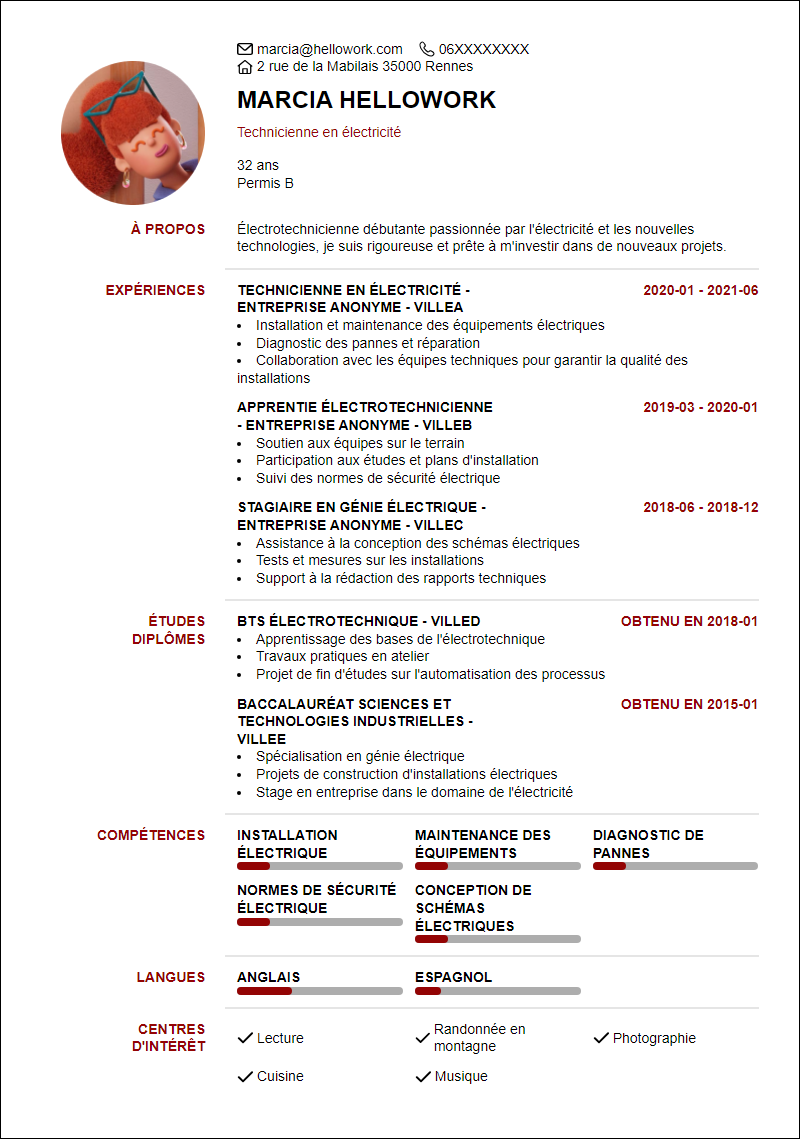 Modèle CV Electrotechnicien Debutant Exemple CV Electrotechnicien Debutant