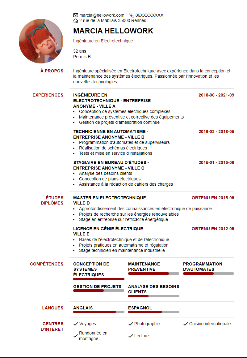 Modèle CV Electrotechnique Exemple CV Electrotechnique