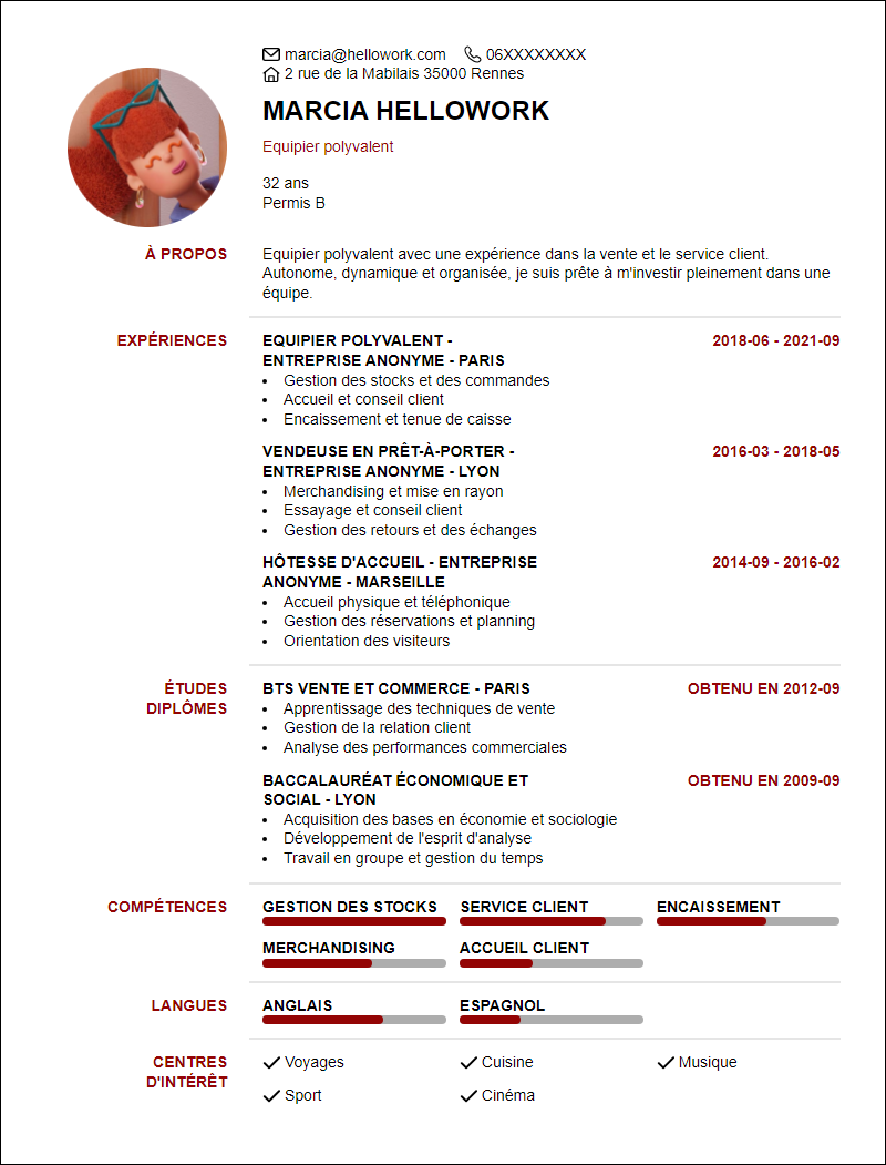 Modèle CV Equipier polyvalent Exemple CV Equipier polyvalent