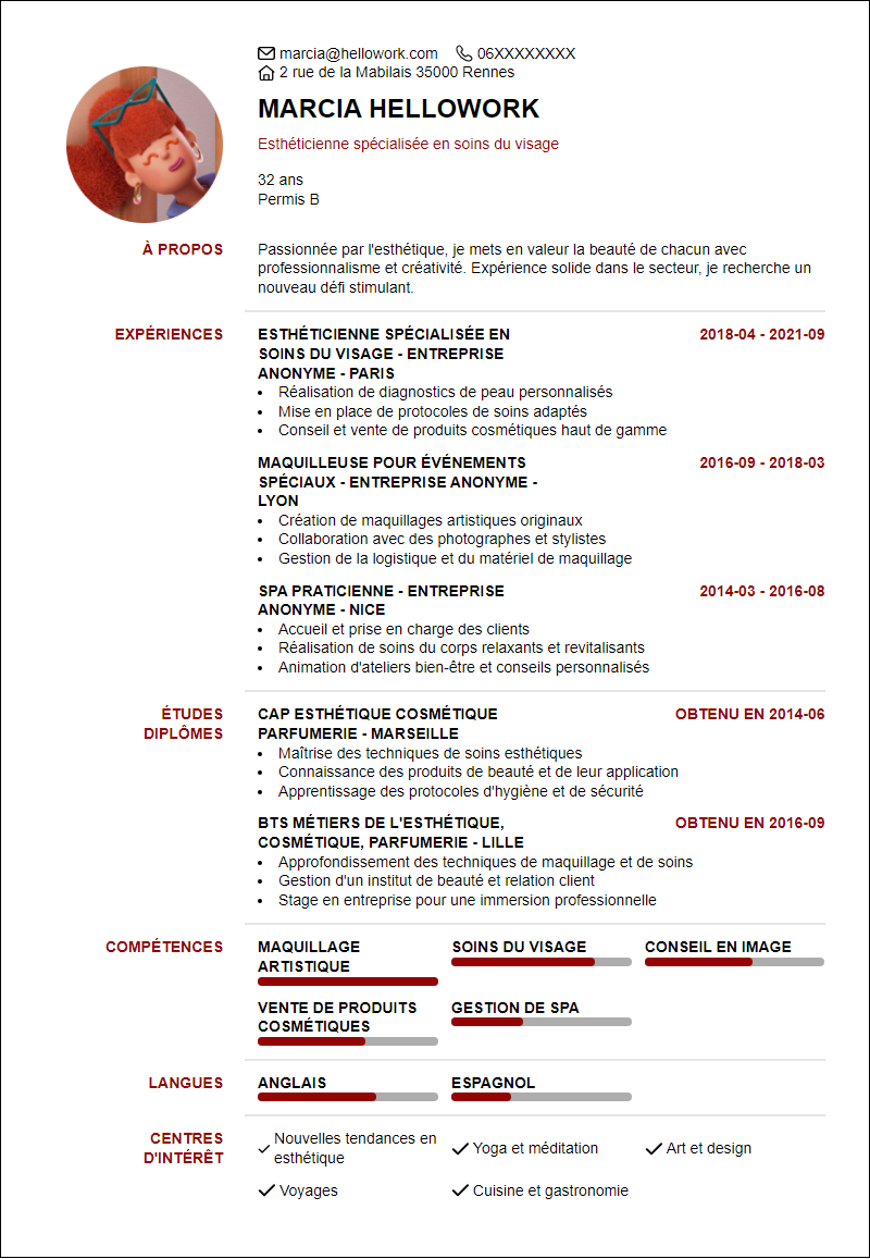 Modèle CV Esthetique Exemple CV Esthetique
