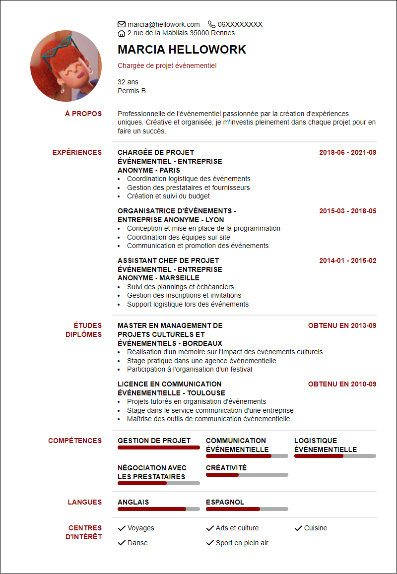 Modèle CV Evenementiel Exemple CV Evenementiel