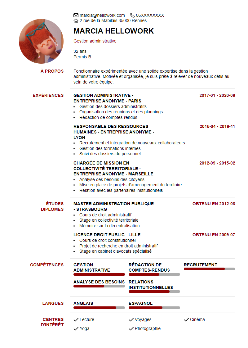 Modèle CV Fonctionnaire Exemple CV Fonctionnaire