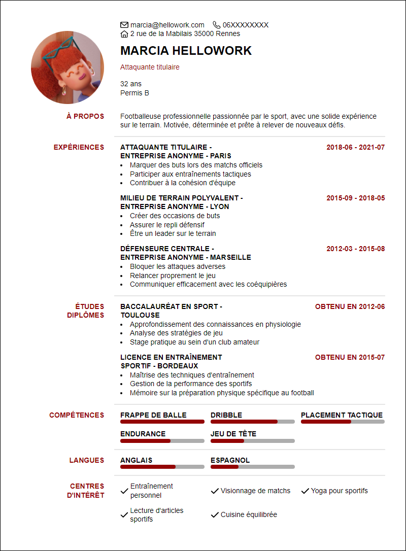 Modèle CV Footballeur Exemple CV Footballeur
