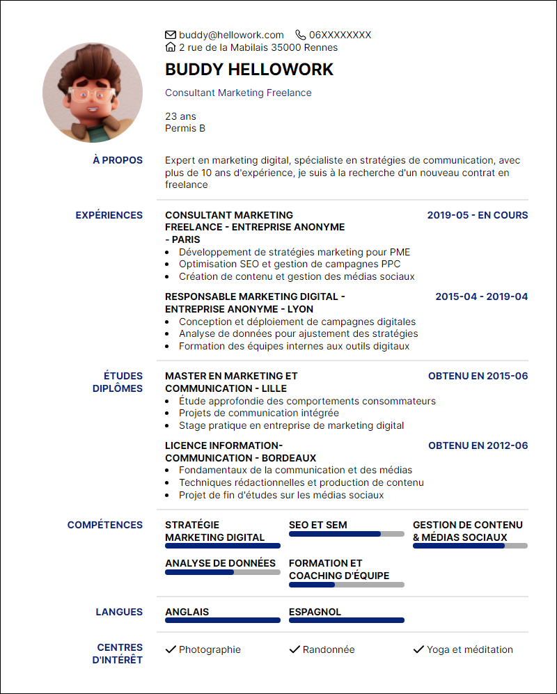 Modèle CV Freelance Exemple CV Freelance