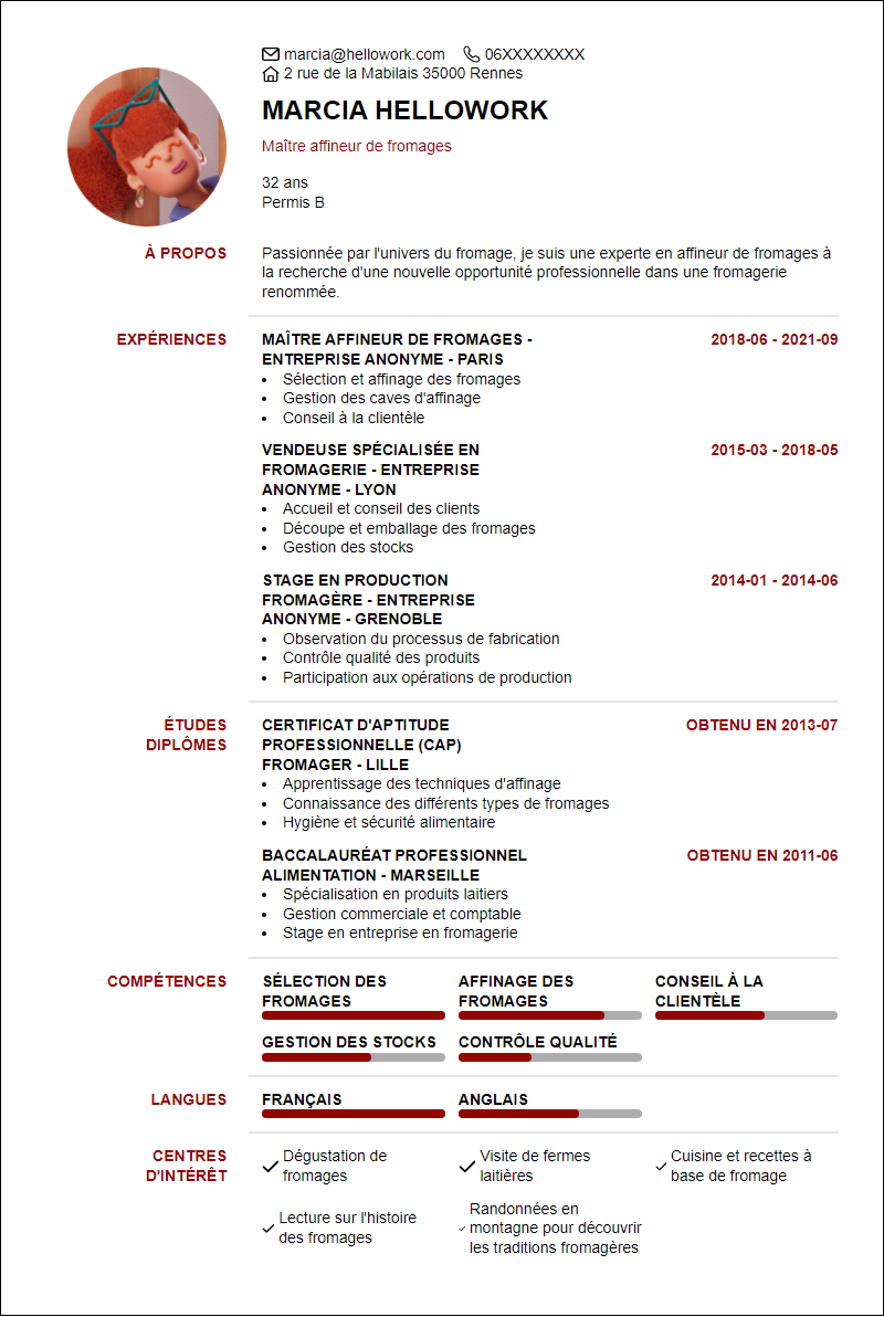 Modèle CV Fromagerie Exemple CV Fromagerie