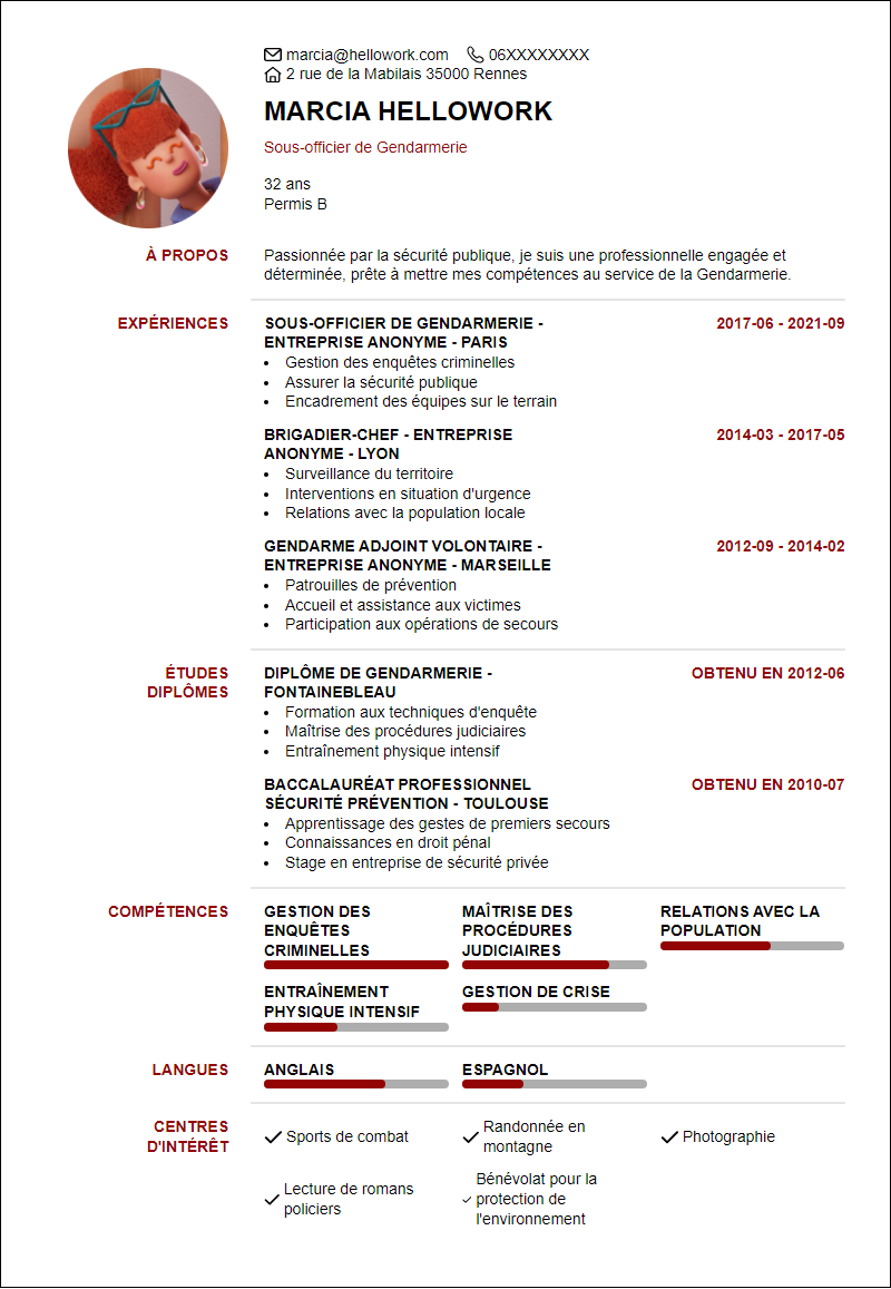 Modèle CV Gendarmerie Exemple CV Gendarmerie