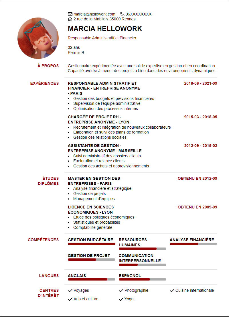 Modèle CV Gestionnaire Exemple CV Gestionnaire