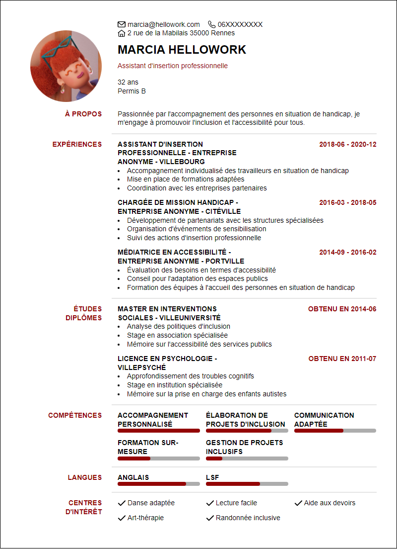 Modèle CV Handicap Exemple CV Handicap