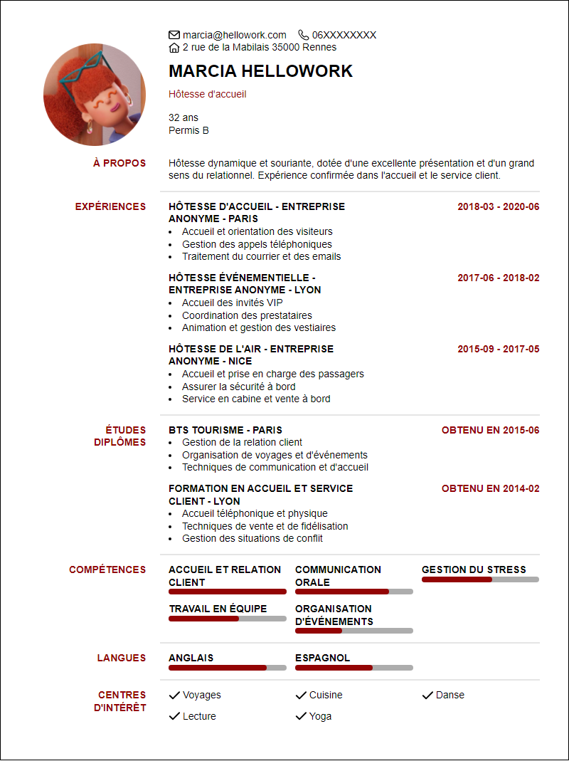 Modèle CV Hôtesse Exemple CV Hôtesse