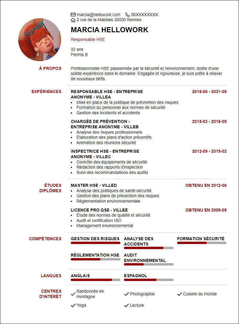 Modèle CV Hse Exemple CV Hse