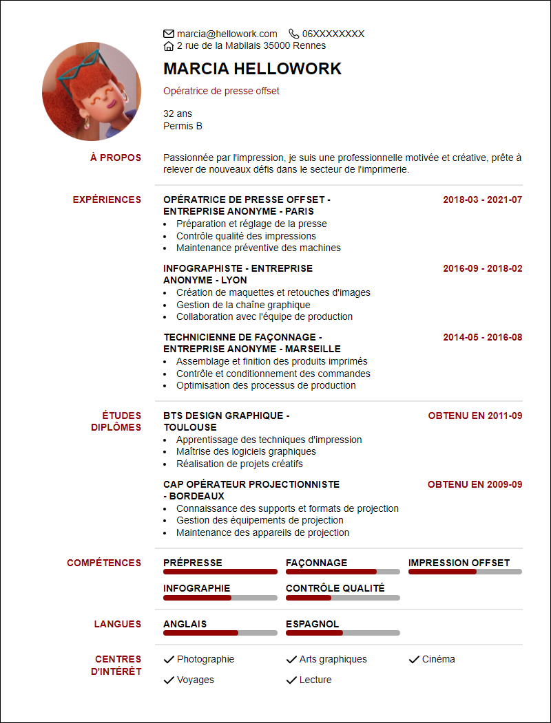 Modèle CV Imprimerie Exemple CV Imprimerie