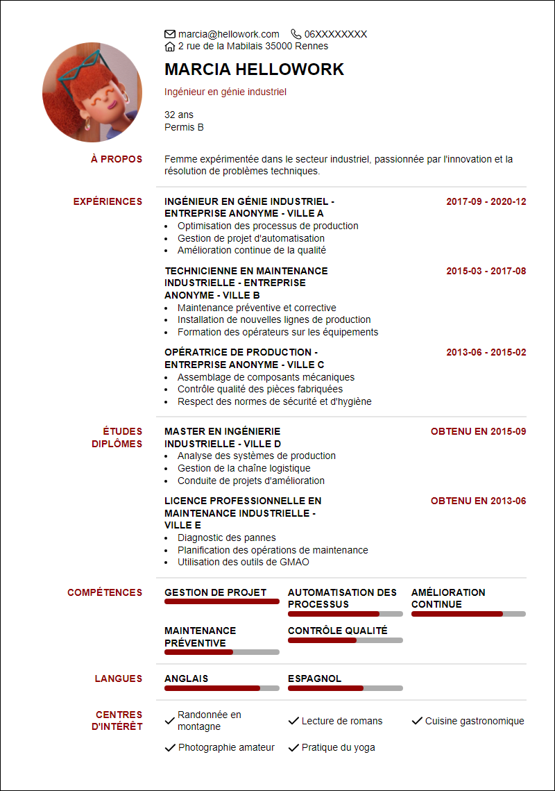 Modèle CV Industriel Exemple CV Industriel