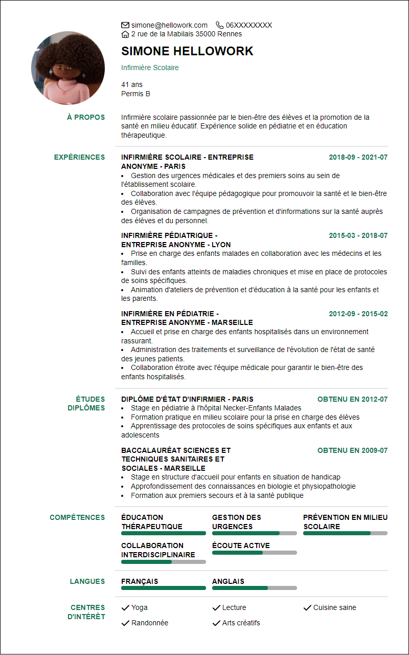 Modèle CV Infirmiere Scolaire Exemple CV Infirmiere Scolaire