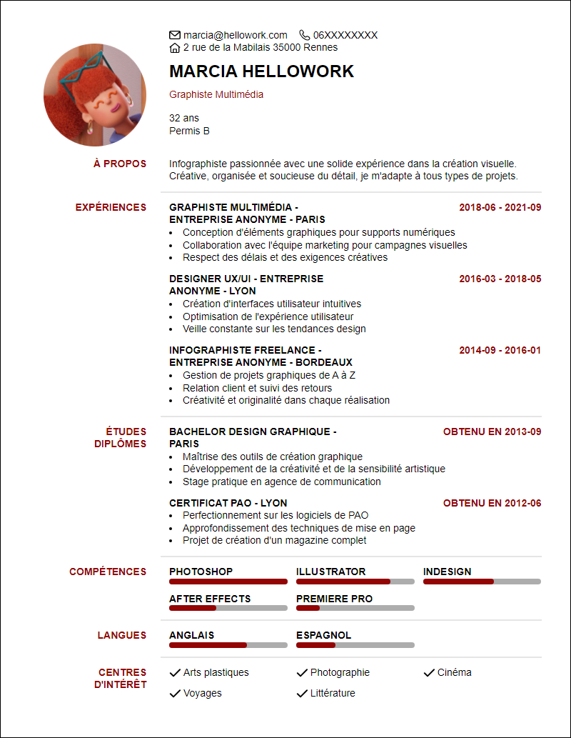 Modèle CV Infographie Exemple CV Infographie