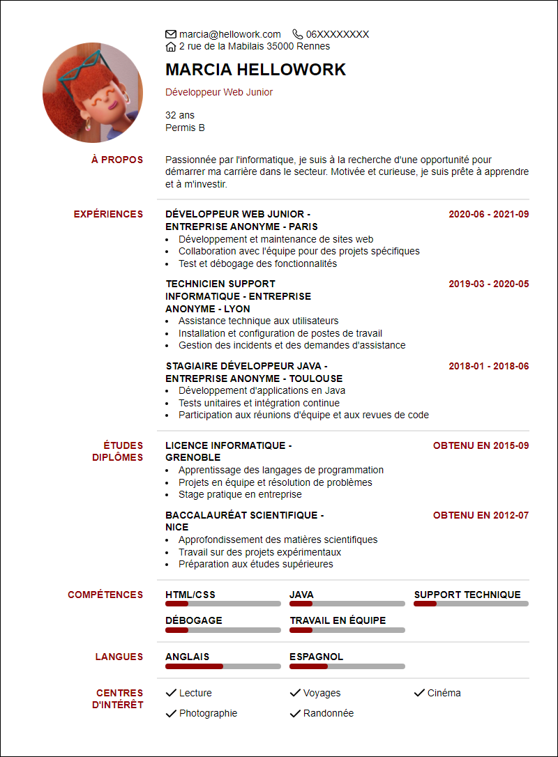 Modèle CV Informatique Debutant Exemple CV Informatique Debutant