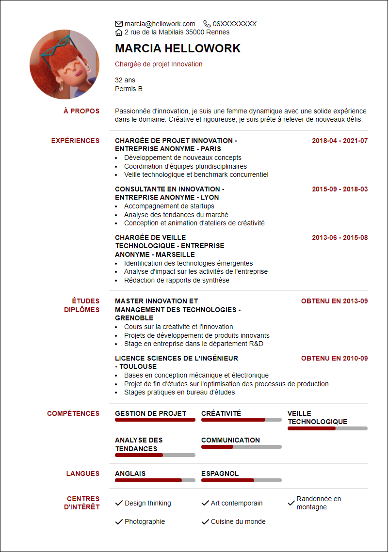 Modèle CV Innovation Exemple CV Innovation