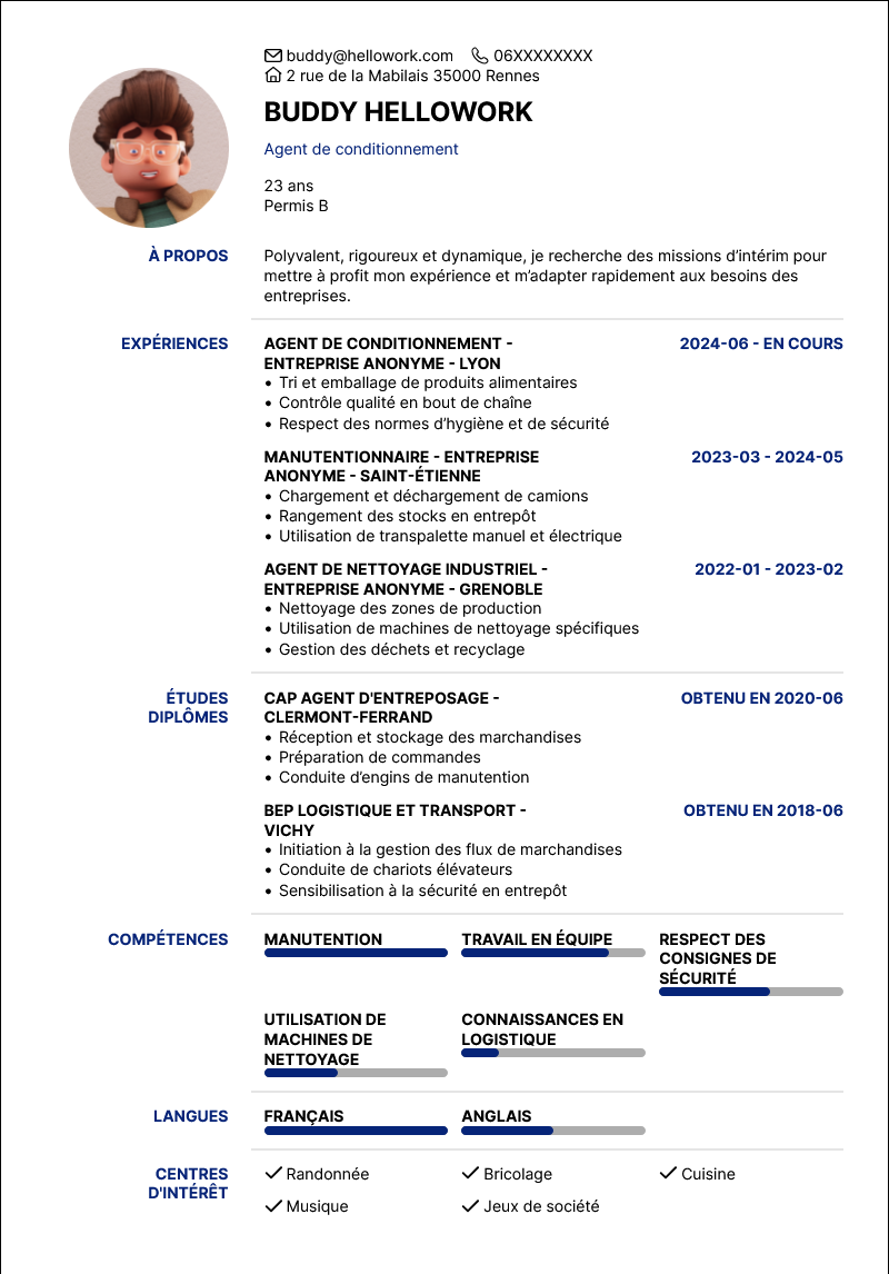 Modèle CV Intérim Exemple CV Intérim
