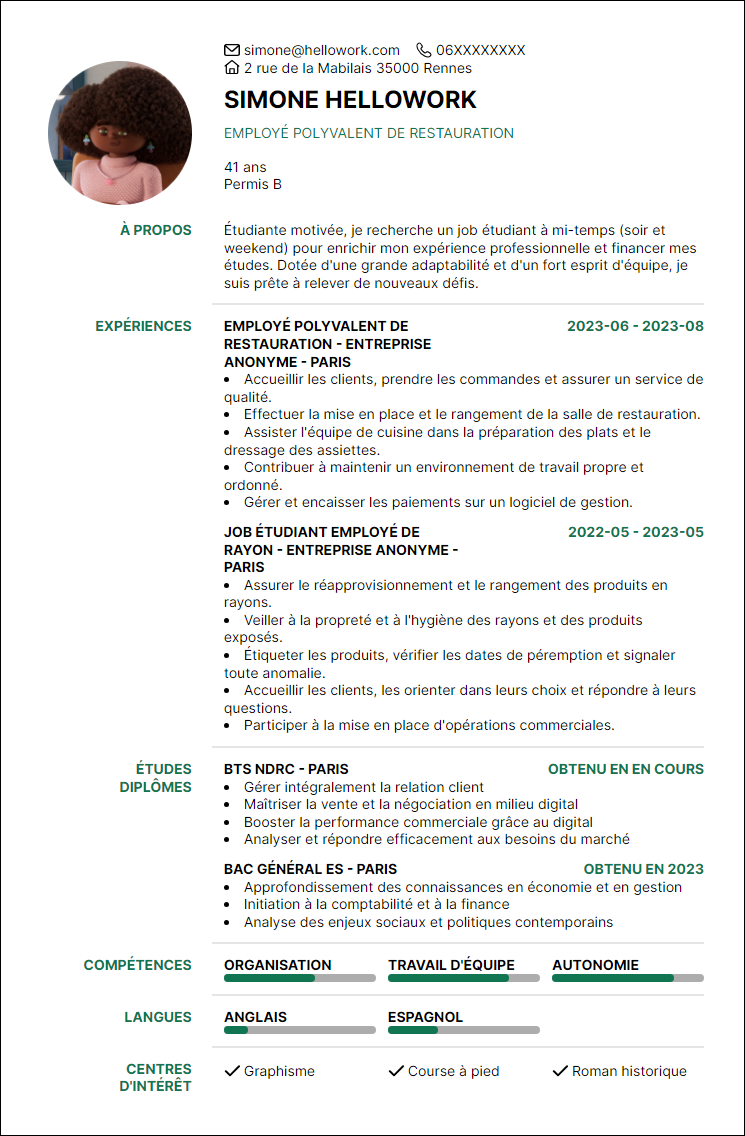 Modèle CV Job étudiant Exemple CV Job étudiant