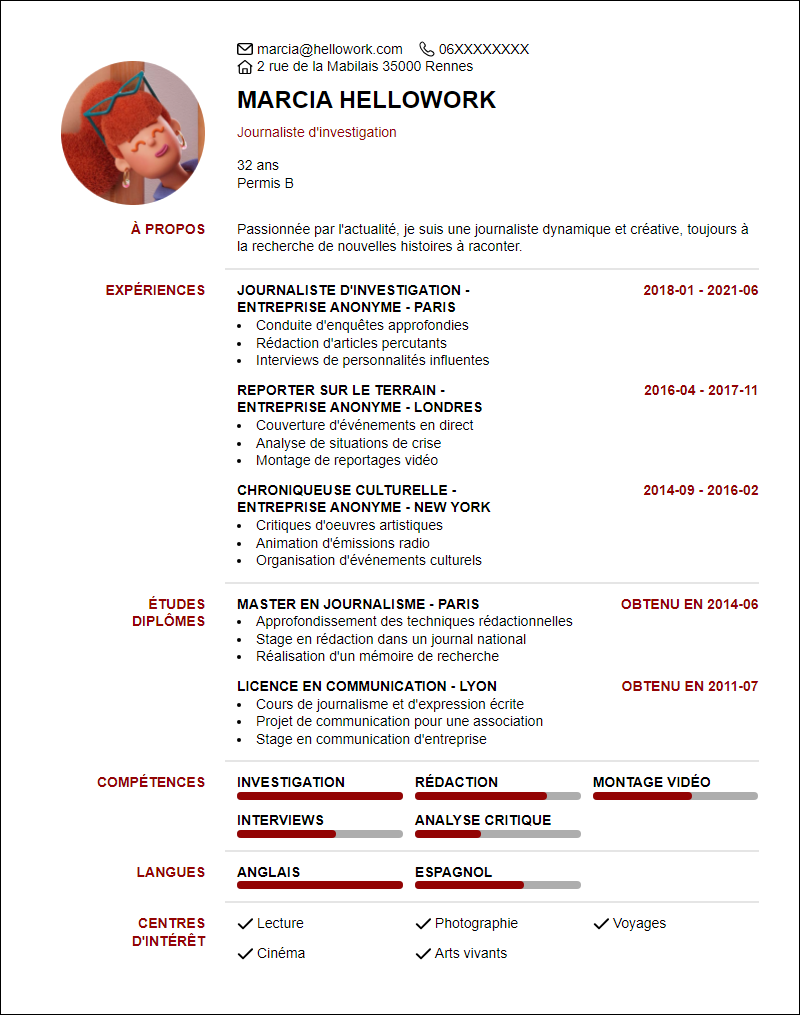 Modèle CV Journalisme Exemple CV Journalisme