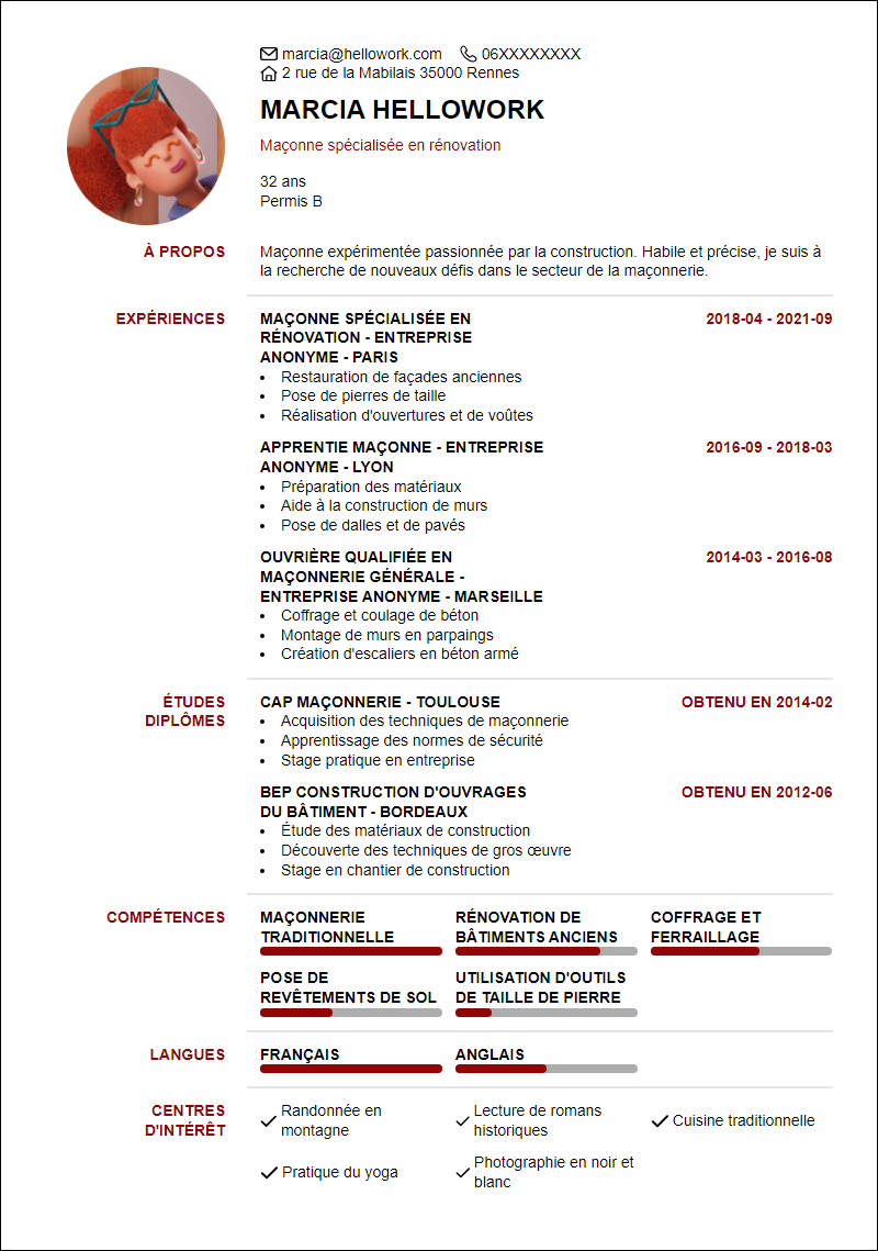 Modèle CV Maçonnerie Exemple CV Maçonnerie