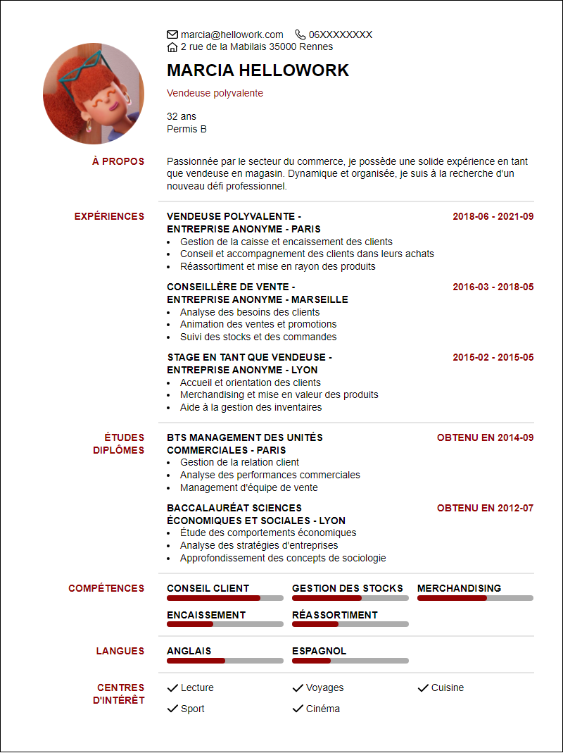 Modèle CV Magasin Exemple CV Magasin