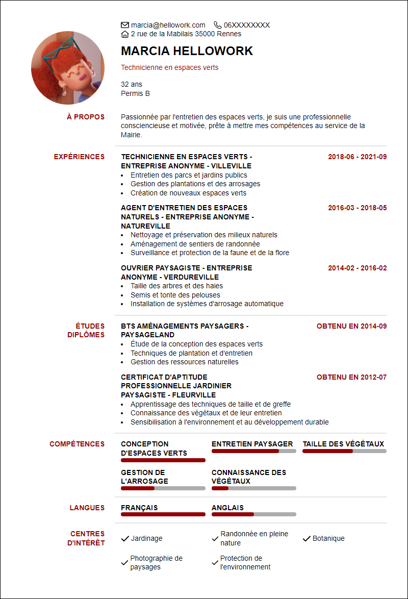 Modèle CV Mairie Espace Vert Exemple CV Mairie Espace Vert