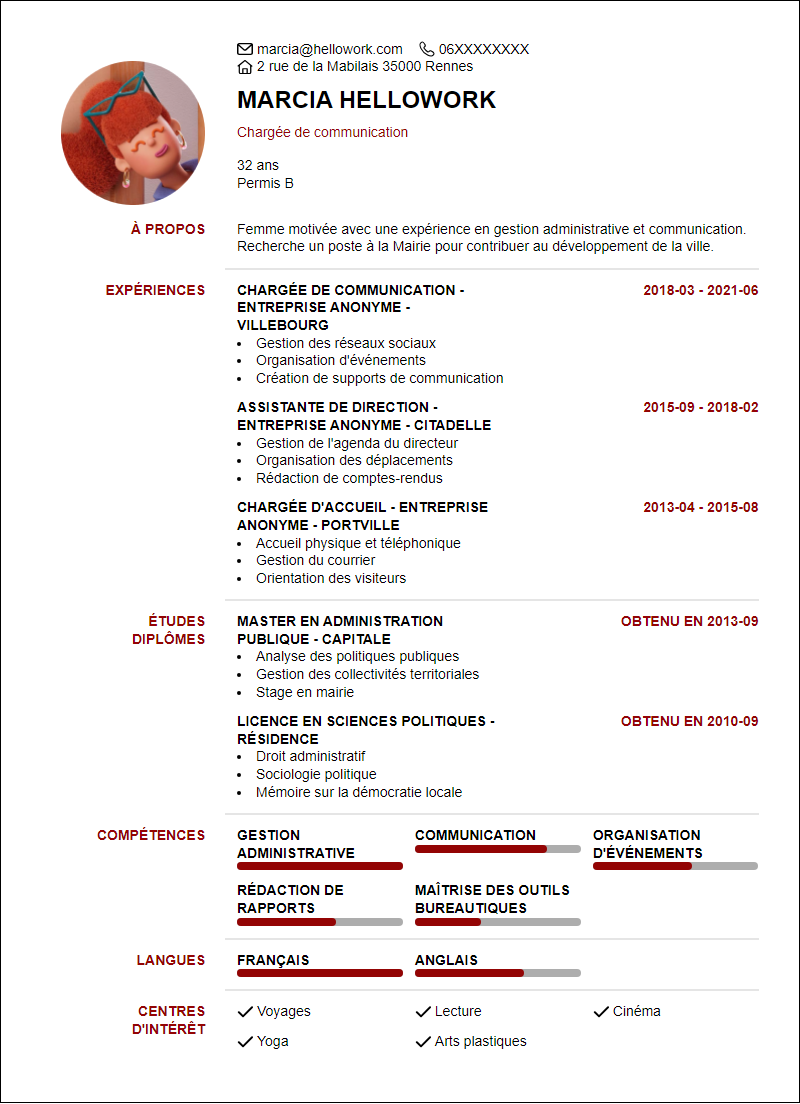 Modèle CV Mairie Exemple CV Mairie