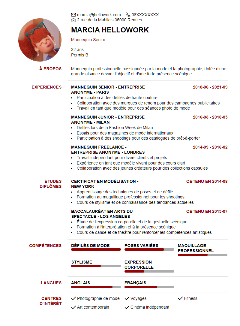 Modèle CV Mannequinat Exemple CV Mannequinat