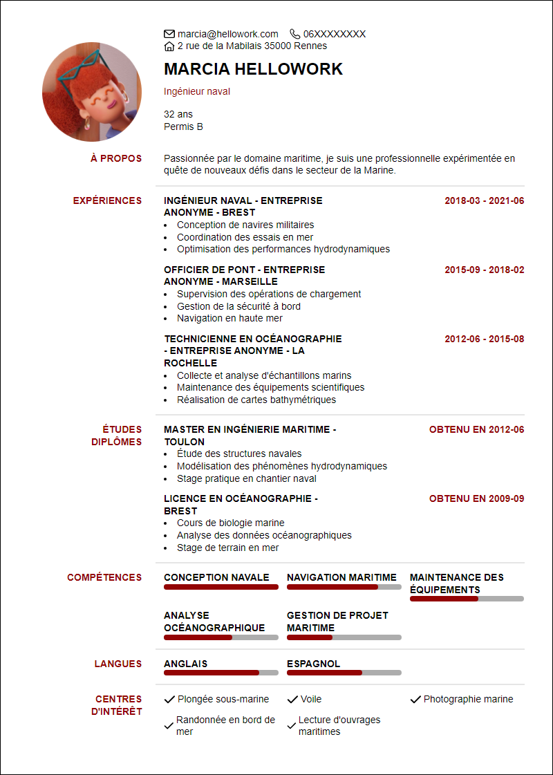 Modèle CV Marine Exemple CV Marine