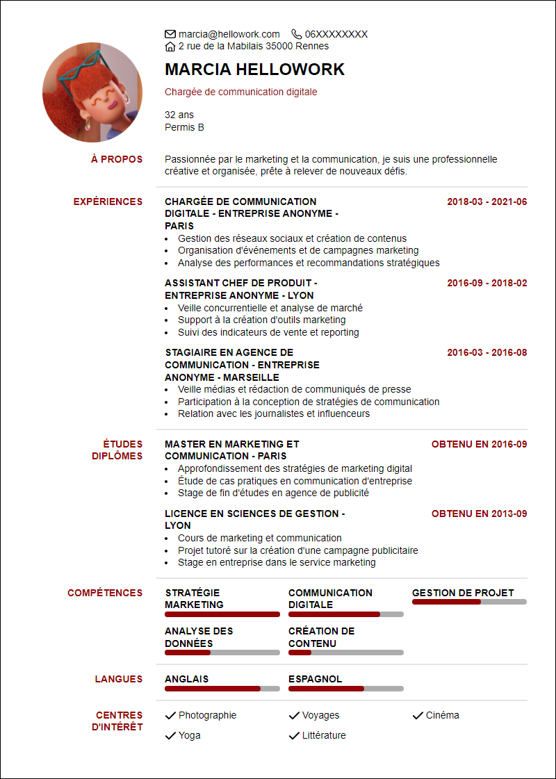 Modèle CV Marketing Communication Exemple CV Marketing Communication