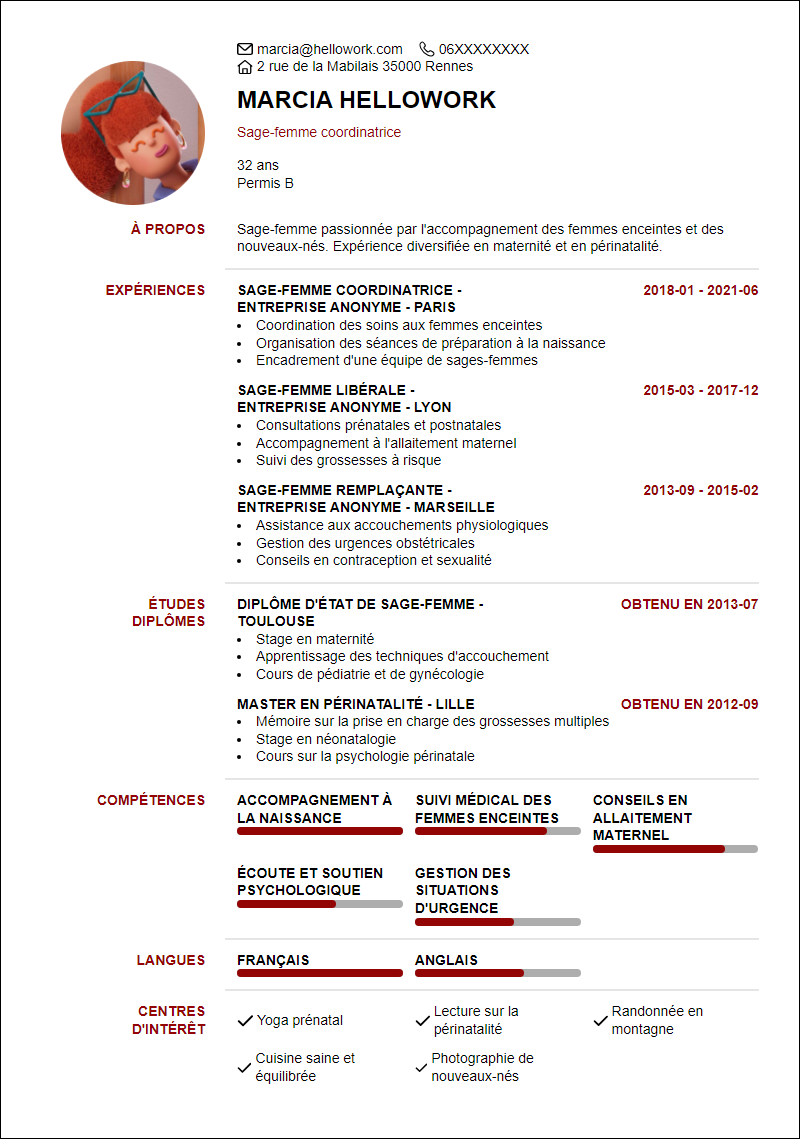 Modèle CV Maternité Exemple CV Maternité