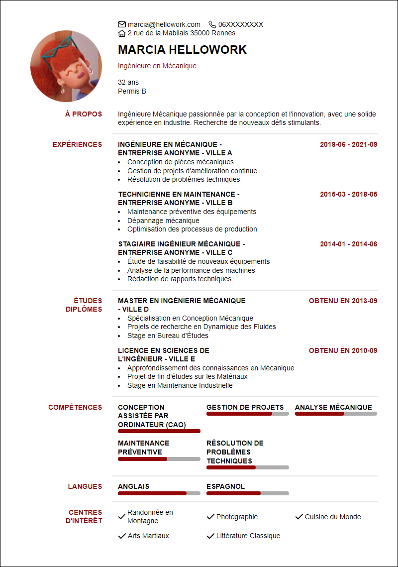 Modèle CV Mécanique Exemple CV Mécanique