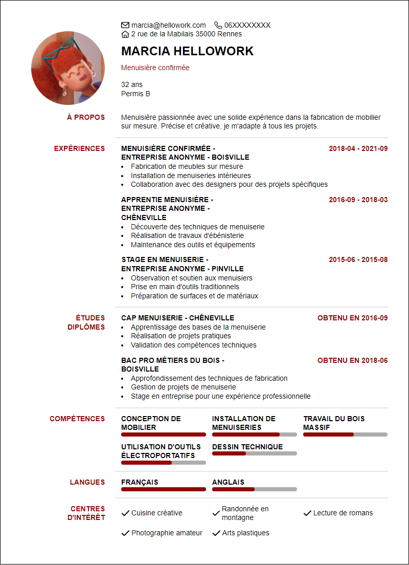 Modèle CV Menuiserie Exemple CV Menuiserie