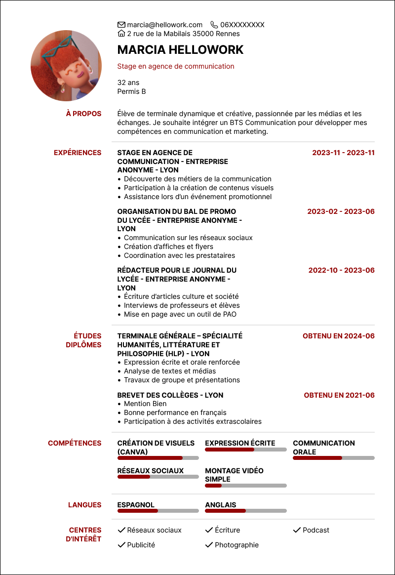Modèle CV Parcoursup Exemple CV Parcoursup