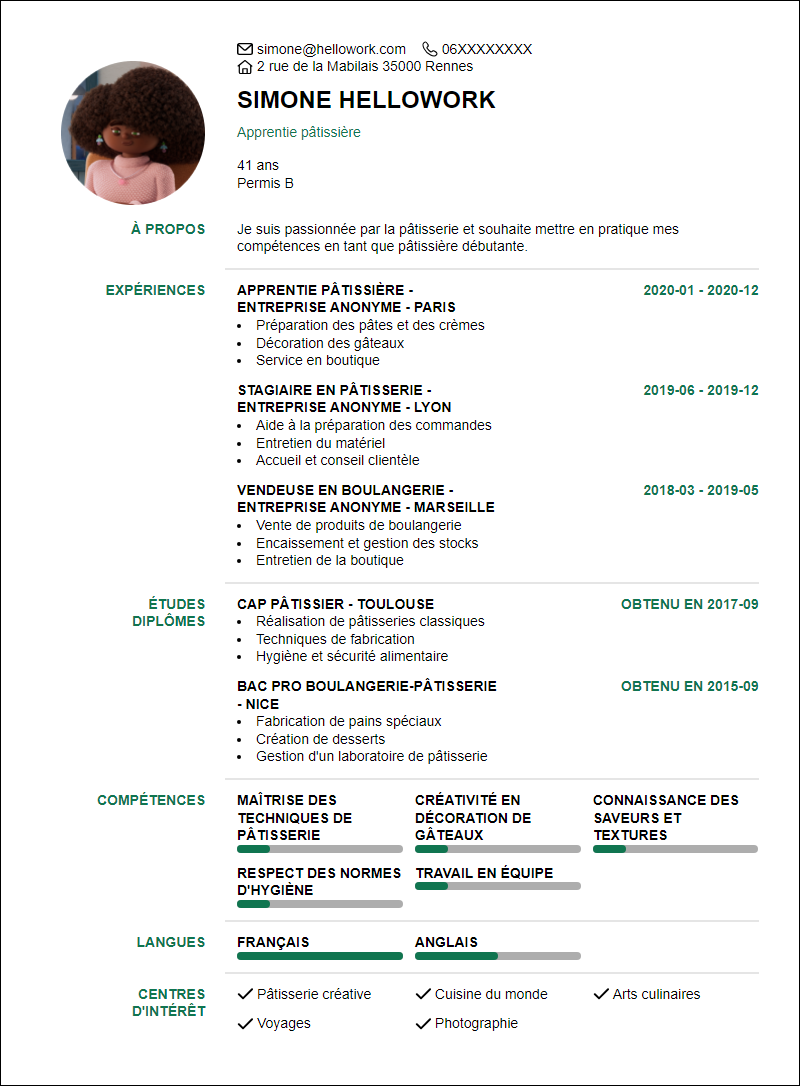 Modèle CV Patissier Debutant Exemple CV Patissier Debutant