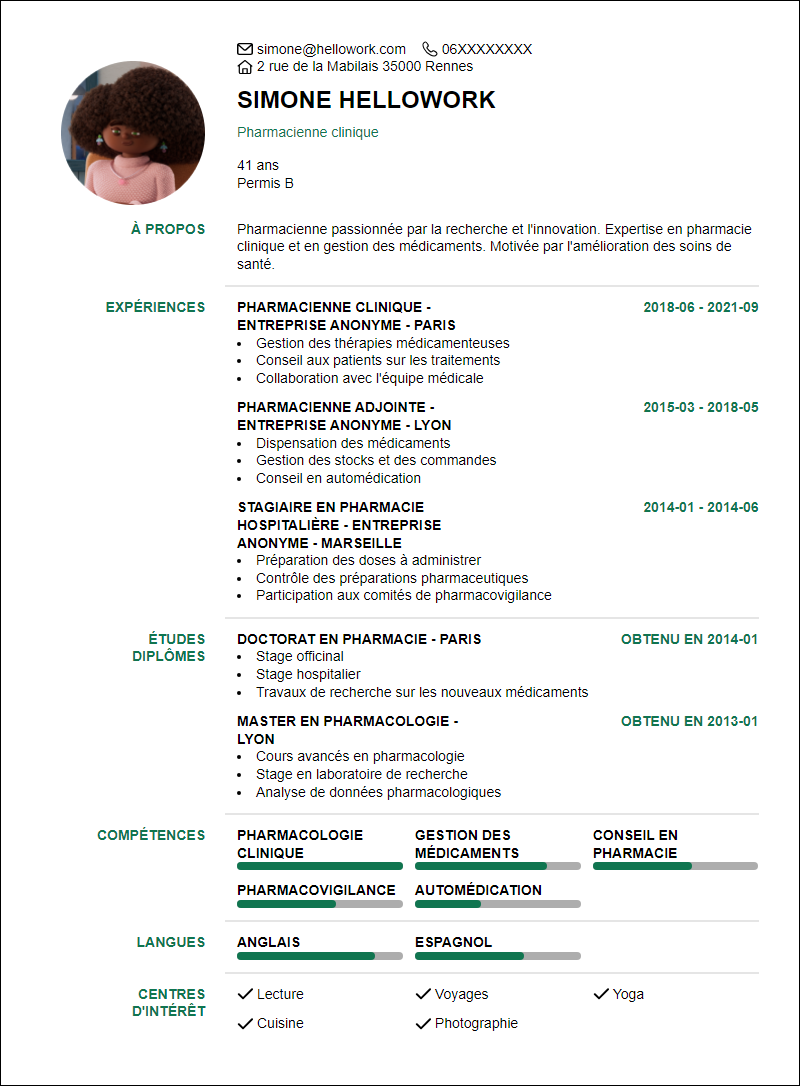 Modèle CV Pharmacie Exemple CV Pharmacie