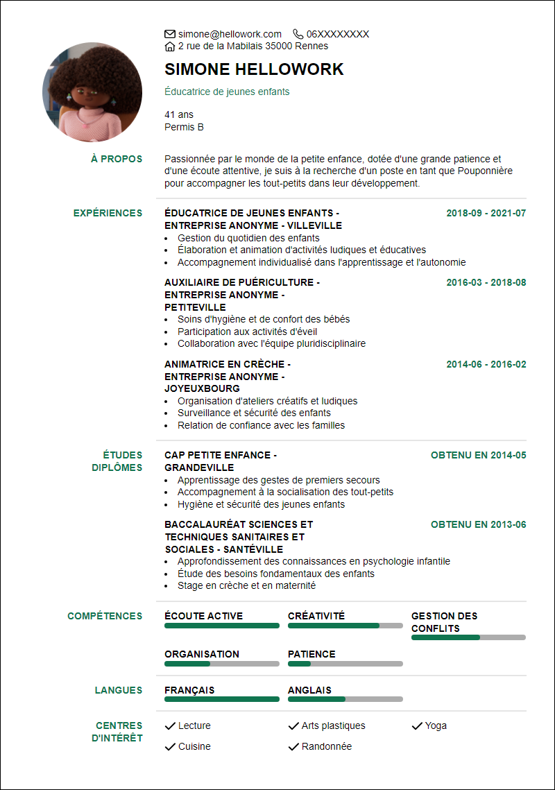 Modèle CV Pouponniere Exemple CV Pouponniere