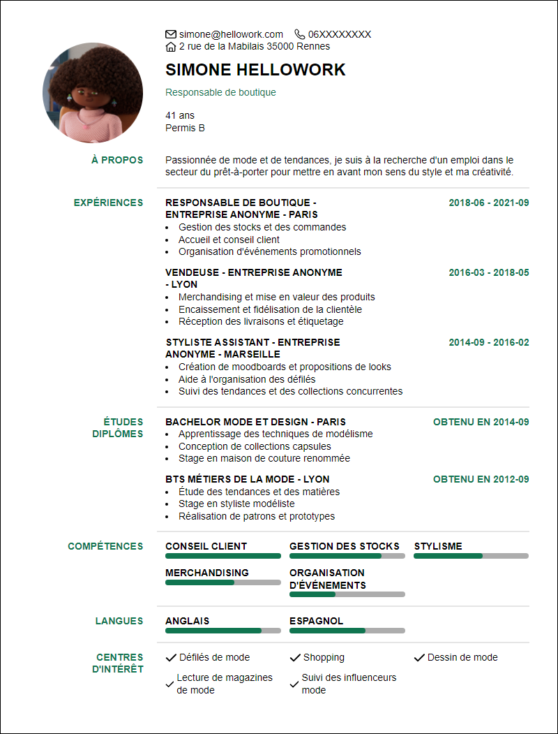 Modèle CV Prêt à porter Exemple CV Prêt à porter