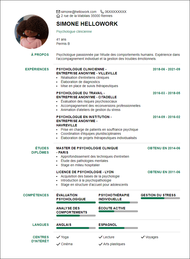 Modèle CV Psychologie Exemple CV Psychologie