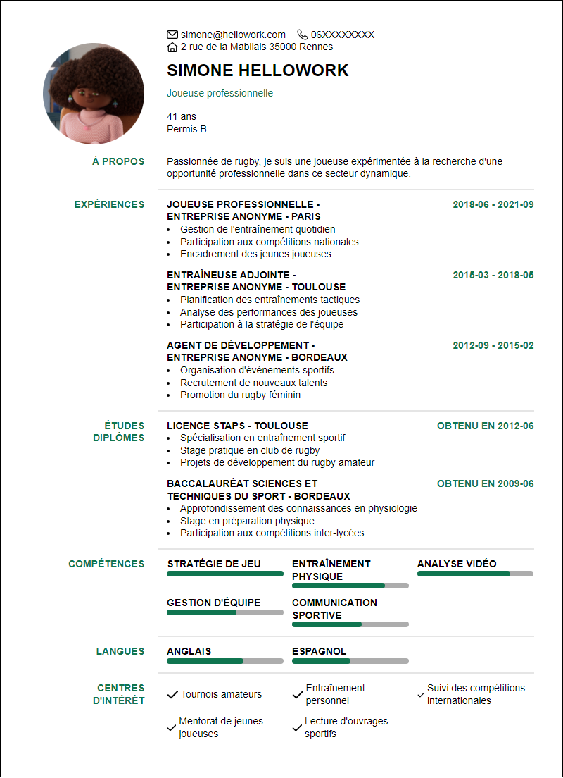 Modèle CV Rugby Exemple CV Rugby