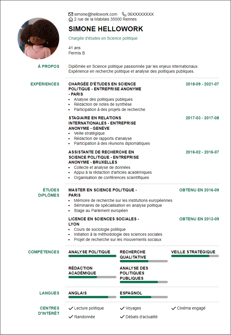 Modèle CV Science politique Exemple CV Science politique
