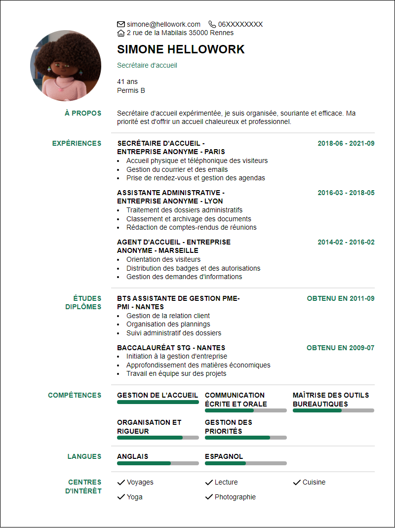 Modèle CV Secretaire Accueil Exemple CV Secretaire Accueil