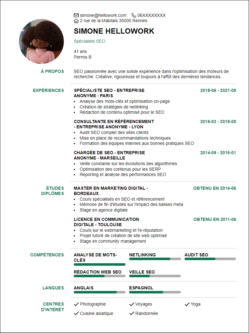 Modèle CV Seo Exemple CV Seo