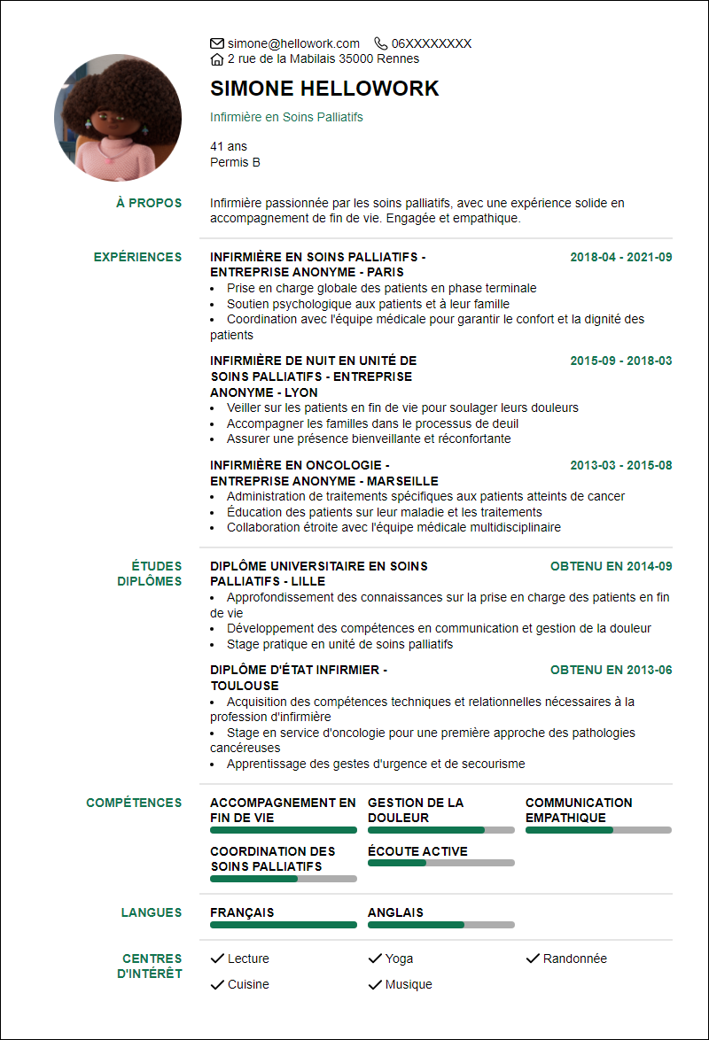 Modèle CV Soins Palliatifs Exemple CV Soins Palliatifs